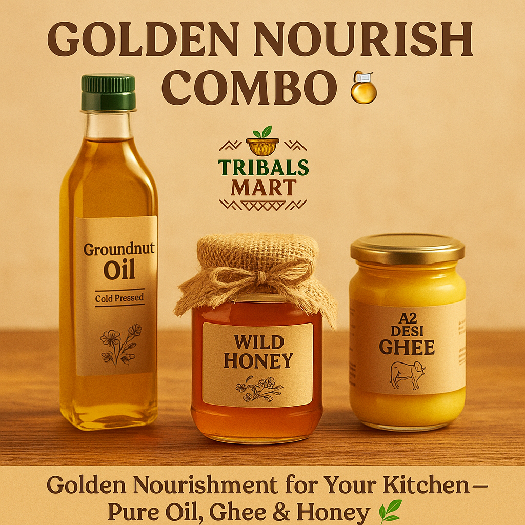 Golden Nourish Combo | Groundnut Oil, Wild Honey & A2 Desi Ghee 🛢️🍯